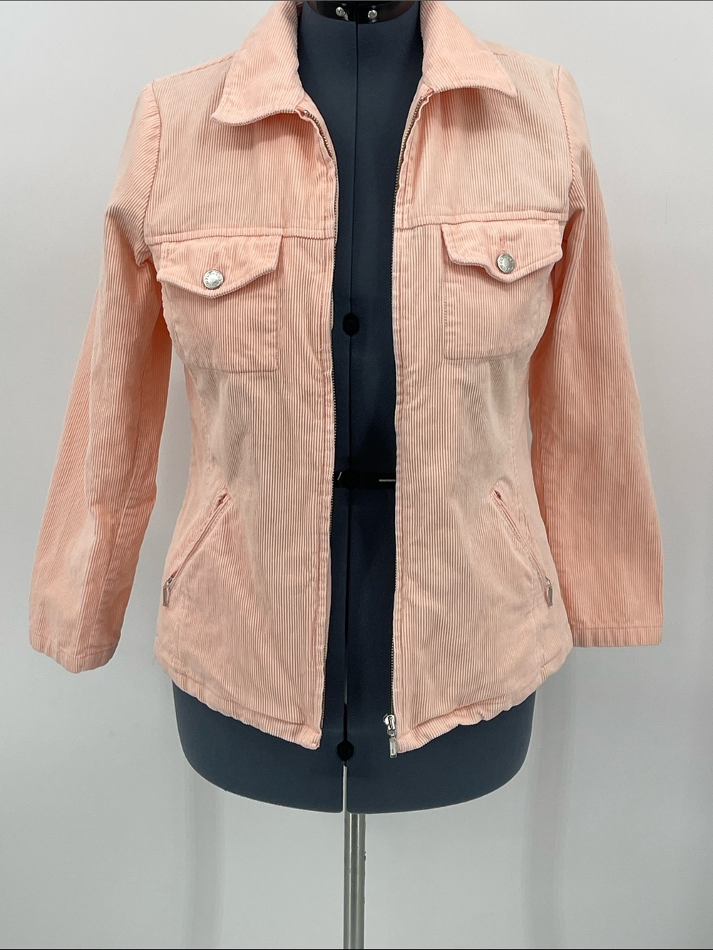 Fashion Bug Peach Corduroy Zip-Front Jacket WOMENS SIZE S